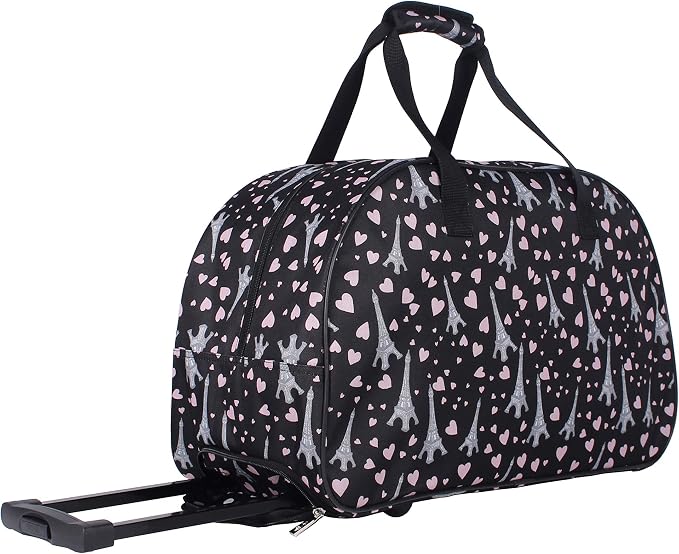 Betsey Johnson Designer Carry On Luggage Collection - Lightweight Pattern 22 Inch Duffel Bag- Weekender Overnight Business Travel Suitcase with 2- Rolling Spinner Wheels (Paris Love) - Image 4