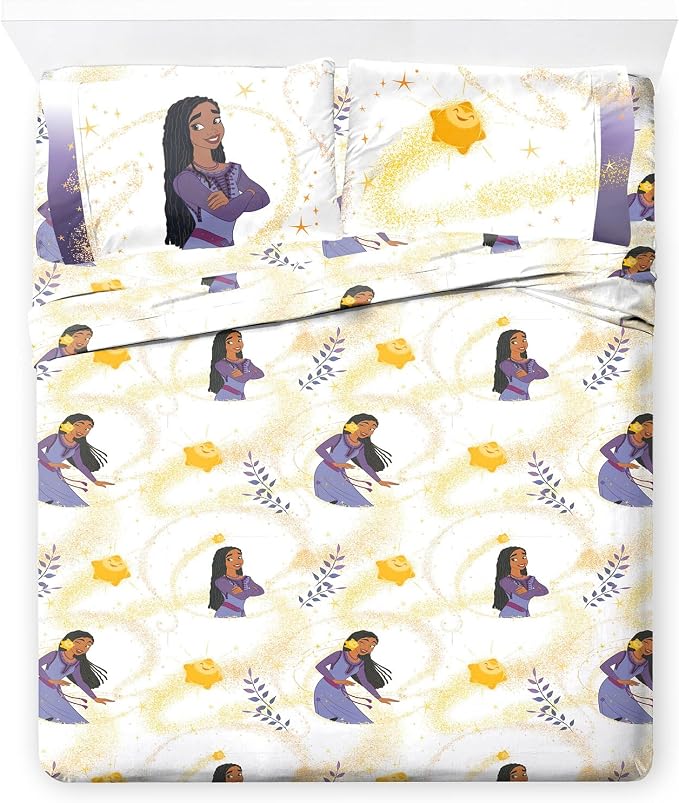 Jay Franco Kids Sheet Set with Fitted, Flat Sheets & Pillow Cover - Ultra-Soft Bedding with Pillowcase for Room Decor, White - Wish, 4 Piece Full by JayFranco