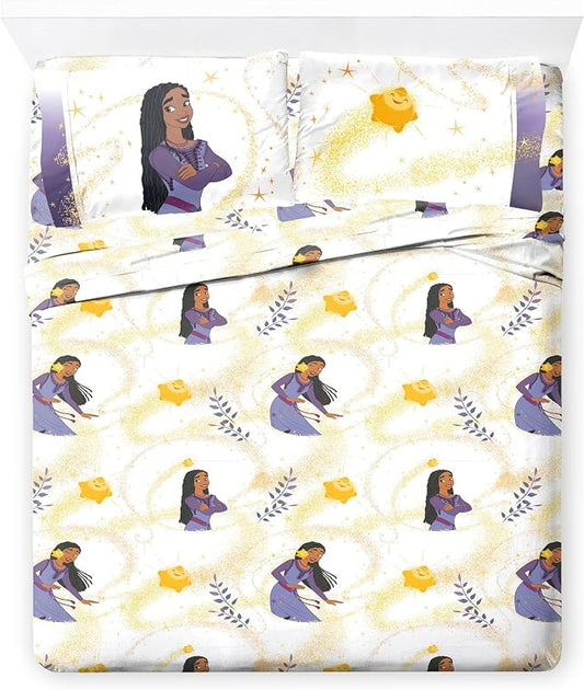 Jay Franco Kids Sheet Set with Fitted, Flat Sheets & Pillow Cover - Ultra-Soft Bedding with Pillowcase for Room Decor, White - Wish, 4 Piece Full by JayFranco