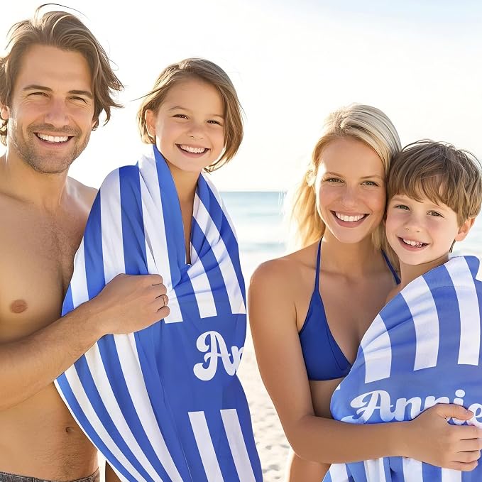 JML Personalized Beach Towel with Name, Custom Cabana Stripe Beach Towel, Customized Microfiber Pool Towel, Quick Dry & Absorbent Swim Towel for Adult,Mother's Day, Birthday, Summer Holiday,Vacation - Image 4