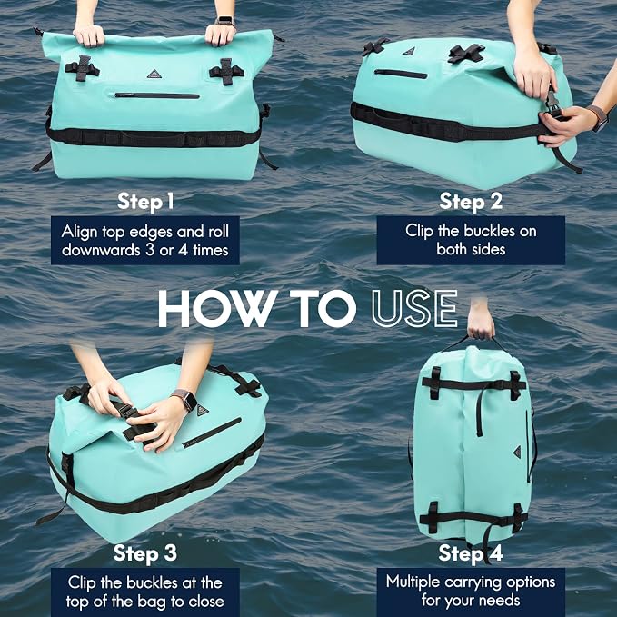 Haimont IPX7 Waterproof Roll-Top Dry Duffel Backpack | 60L/90L Sizes, 500D Tarpaulin, Welded Seams, Mesh Pockets, Boating & Kayaking - Image 7