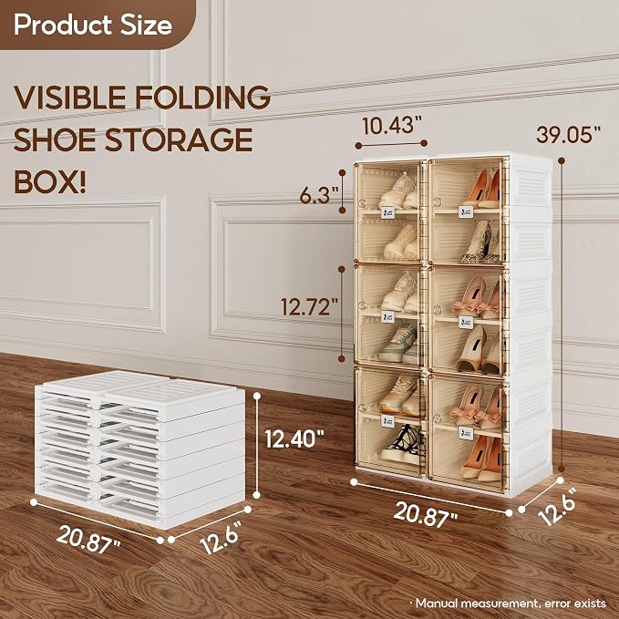 ANTBOX Shoe Organizer Storage Box, Portable Folding Shoe Rack For Closet With Magnetic Clear Door,Large Sneaker Cabinet Bins Sturdy Easy Assembly 6 Layers-12 Grids - Image 6