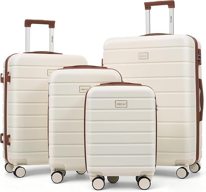 Hardside Luggage Sets, Lightweight Suitcase with Spinner Wheel, Ivory by Merax