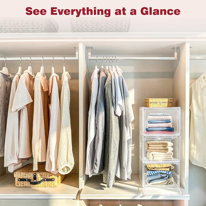 1 Pack Clear Shoe Storage Boxes Stackable, Large Sneaker Organizer with Acrylic Magnetic Door, Plastic Drop Front Shoe Containers for Men up to Size 12.5, Transparent Shoe Organizer for Closet - Image 6