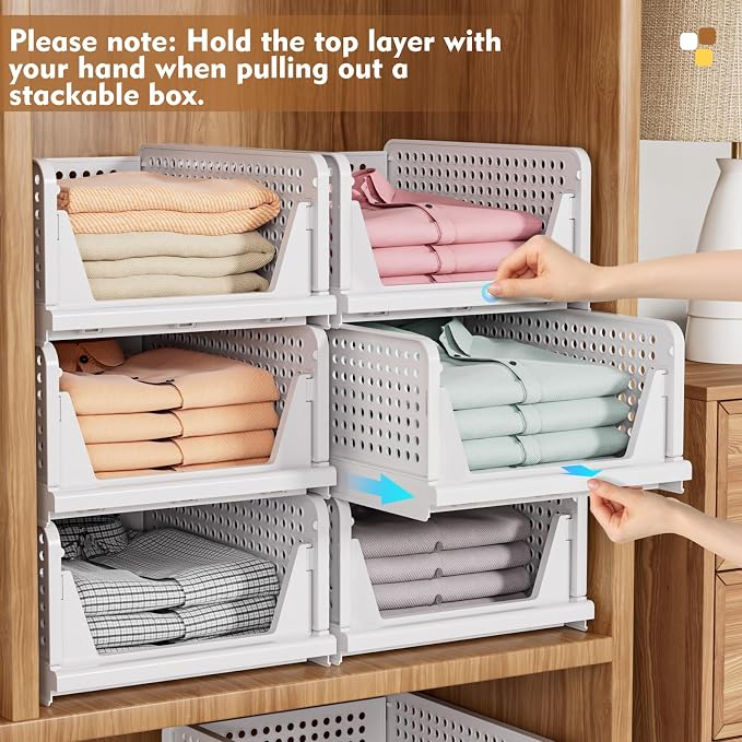 SNSLXH 5 Pack Stackable Closet Organizer Box, Multifunctional & Foldable Closet Storage Basket for Bathroom Kitchen Laundry Room Wardrobe Storage, Space-Saving Clothes Storage Drawer Organizer, Green - Image 6