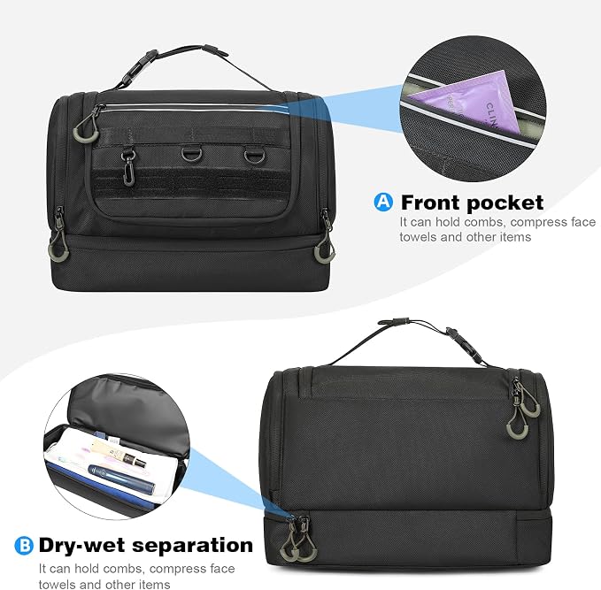 TANGCORLE Toiletry Bag for Men, Handing Travel Toiletry Organizer Protable Water Ressistant Bathroom Shaving Bags for Toiletry Accessories, Travel Essentials, Black(Empty Bag) - Image 5