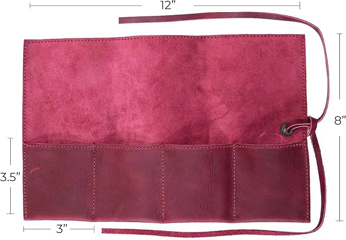 Hide & Drink, Leather Watch Roll Organizer Handmade from Full Grain Leather, Holds Up to 4 Watches, Easy Carry On Watchlover Storage (Sangria) - Image 4