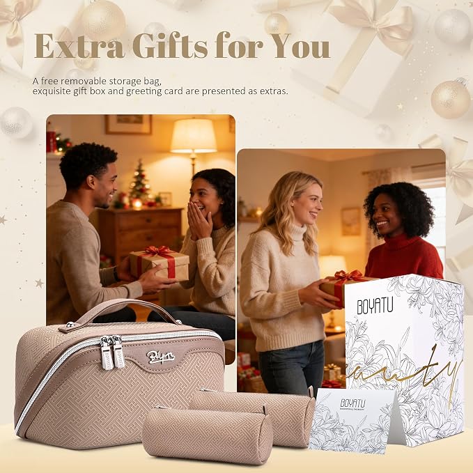 BOYATU Travel Makeup Bags for Women: Vintage Roman Column Texture | Each Journey, Quiet Luxury Serenity - 3 Pcs Set Large Capacity Cosmetic Bag Organizer Toiletry Purse(Beige) - Image 7
