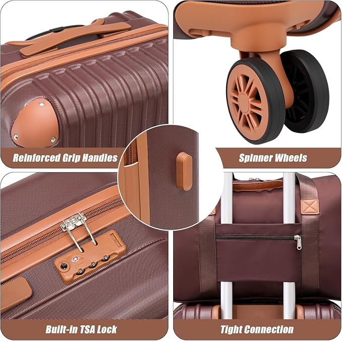 Cosbarn Carry On Luggage Sets 3 Piece, 20 Inch Luggage 22x14x9 Airline Approved with Wheels and TSA Lock, ABS Lightweight Hardshell Travel Suitcase Set with Duffel Bag Travel Bag for Men Women - Image 6