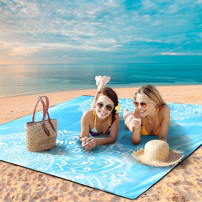 WIWIGO Beach Blanket Waterproof Sandproof Beach Mat 79" X 83"/10'x9'for 2-8 Adults Quick Drying Outdoor Picnic Mat Beach Accessories for Travel, Camping, Hiking - Image 6