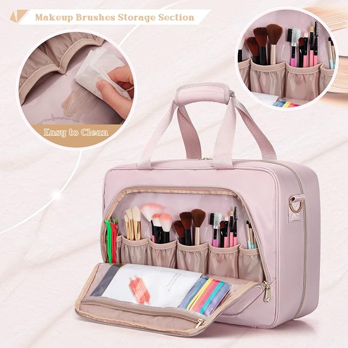 Professional Makeup Artist Bag, Large Makeup Organizer Travel Case | Makeup Bag with 4 Cosmetic Cases, Hair Tools Pocket, Makeup Kit Storage Section, Travel Organizer for Artist - Image 4