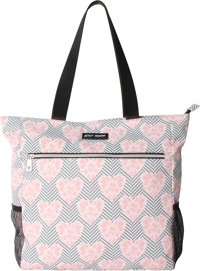 Betsey Johnson 15.6 Inch Zipper Beach Tote Bag Lightweight Large Durable Polyester with Mesh Side Pockets for Gym Work | 15.6 Inch by BETSEYJOHNSON