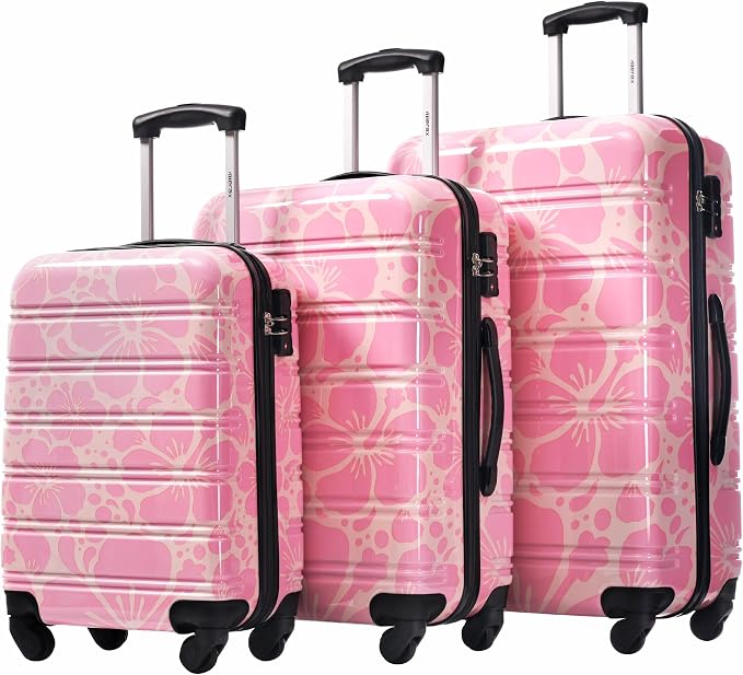 Merax Suitcase Set, Hardshell Luggage Sets 3 Piece with Spinner Wheels | Durable Printing Suitcase with TSA Lock Lightweight 20" 24" 28",Pink by Merax
