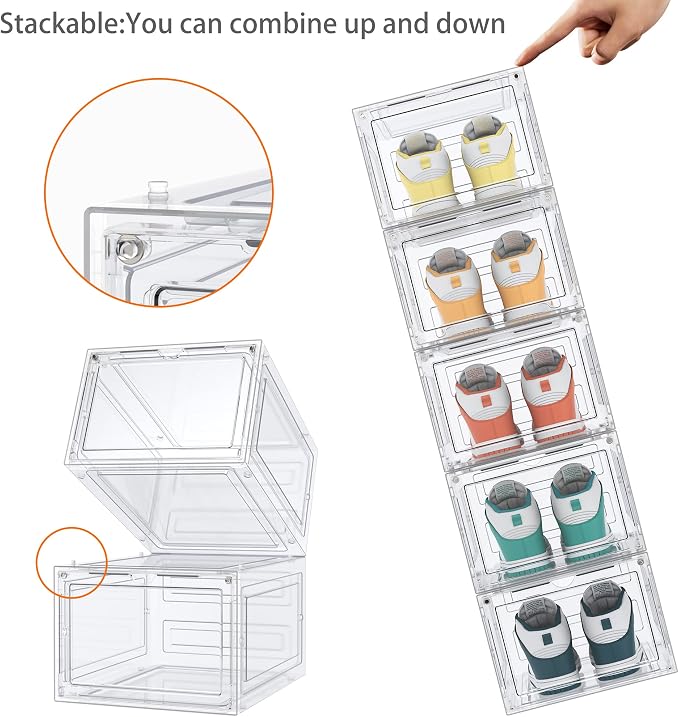 HOMIDEC Shoe Storage, 8 Pack Shoe Organizer Clear Hard Plastic Shoe Box, Shoe Boxes Clear Plastic Stackable, Shoe Boxes with Lids for Size 13 - Image 5