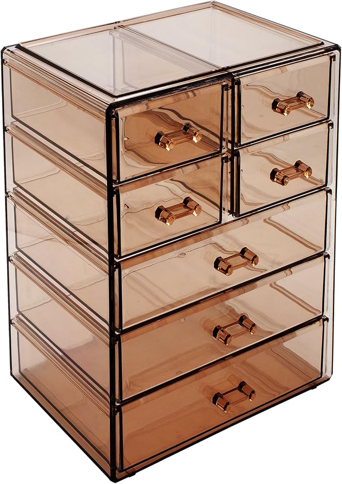 Sorbus Acrylic Makeup Organizer Set, 7-Drawer Vanity & Countertop Cosmetic Storage with Small & Wide Drawers, Bronze Glow Makeup Storage for Brushes, Lipsticks, Jewelry, Holiday Gift for Women & Teens - Image 8