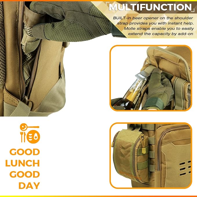 DBTAC Tactical Lunch Backpack, Large Lunch Cooler for Men Women | Backpack Coolers insulated for Work Picnic Travel (Brown, 24-Cans) - Image 5