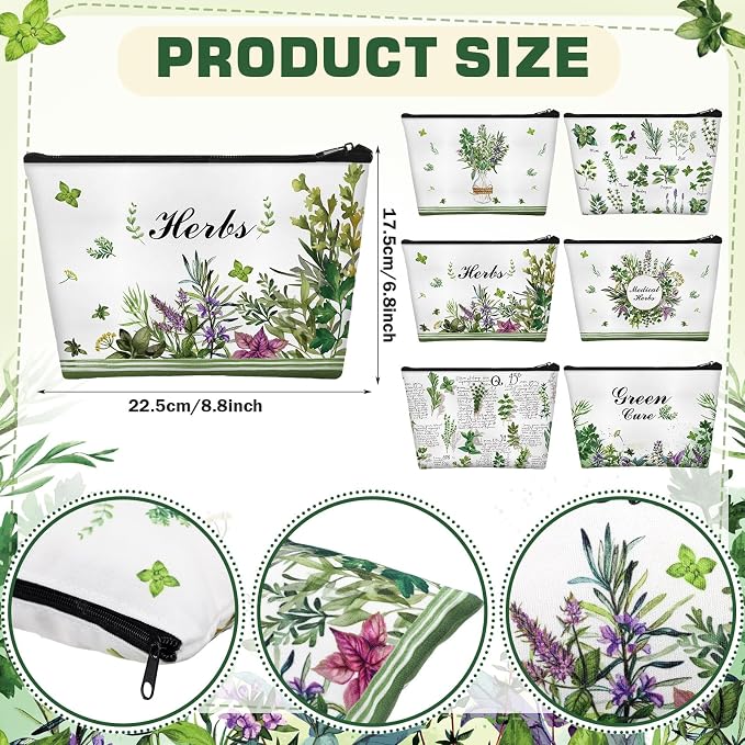 Sweetude 12 Pcs Green Plant Makeup Bag Bulk Vanilla Portable Travel Cosmetic Bags with Zipper Plant Grass Waterproof Roomy Travel Toiletry Organizer Storage Beauty Pouch for Women Plants Lover Gifts - Image 3