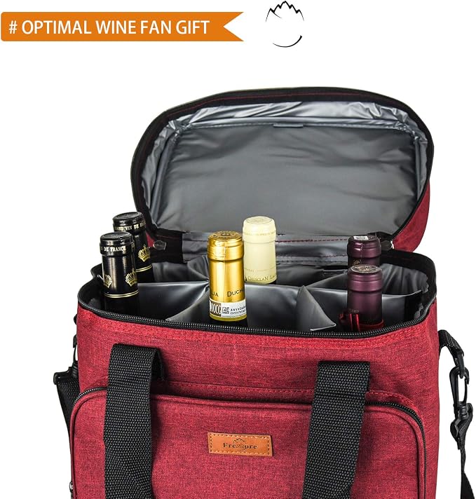 Insulated Wine 3 or 6 Bottle Carriers Tote Travel Cooler Gift Bag For Airplane Liquor With Padded Shoulder Strap - Image 3