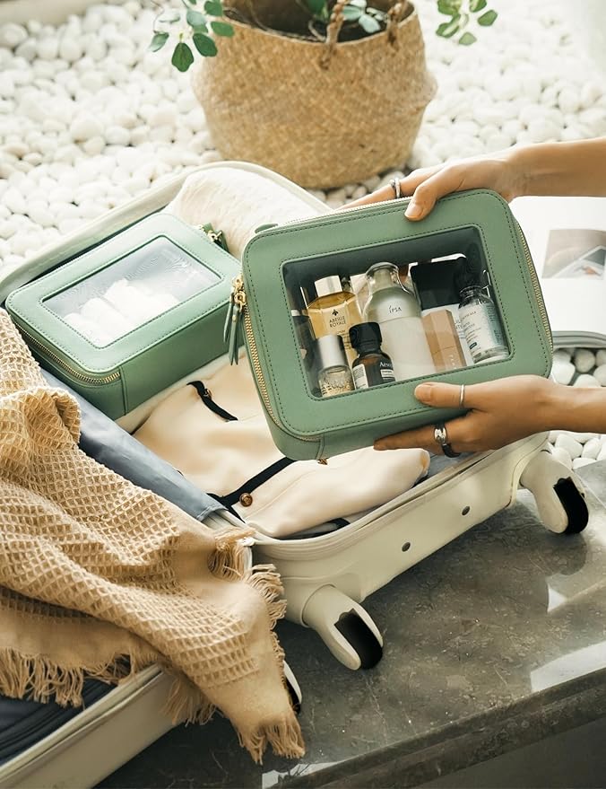 Popvibe Clear Makeup Bag Travel Cosmetic Case Transparent Toiletry Bag with Zipper, Portable Make Up Organizer Traveling Compact Car Bag for Essentials, Sage Green, Large - Image 7