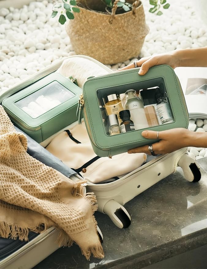 Popvibe Clear Makeup Bag Travel Cosmetic Case Transparent Toiletry Bag with Zipper, Portable Make Up Organizer Traveling Compact Car Bag for Essentials, Sage Green, Medium - Image 6