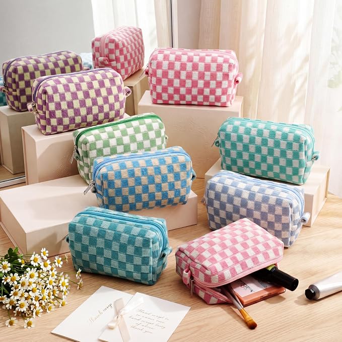 Gilprop 8 Pcs Checkered Makeup Bag for Purse Small Cosmetic Pouch Bulk Portable Zipper Makeup Pouch Travel Toiletry Organizer Gifts for Women Bridesmaid Wedding Party Favors (Colorful 2) - Image 4