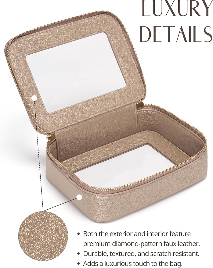 Popvibe Clear Makeup Bag Travel Cosmetic Case Transparent Toiletry Bag with Zipper, Portable Make Up Organizer Traveling Compact Car Bag for Essentials, Gold, Medium - Image 4