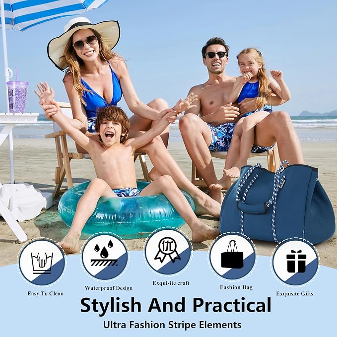 QOGiR Neoprene Multipurpose Beach Bag Tote with Inner Zipper Pocket … … … … - Image 3