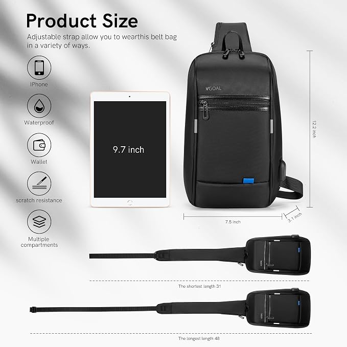 VGOAL Crossbody Bag Sling Bag for Men Sling Backpack with RFID Pocket Mini Backpack Daypack Crossbody for Travel Sport Running Hiking (FG6307) - Image 4