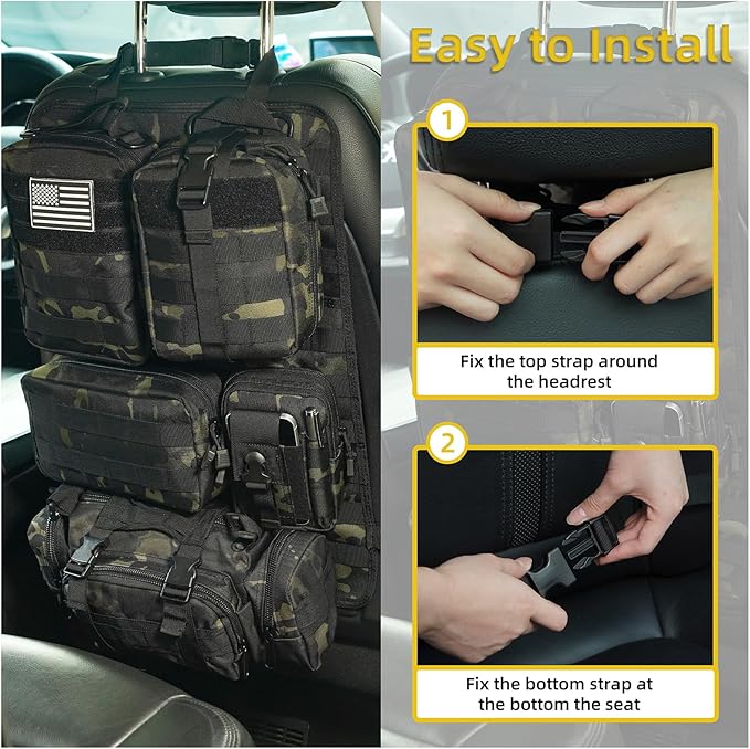 Tactical Car Seat Back Organizer,Tactical Molle Seat Back Organizer with 6 Detachable Molle Pouch,Universal Fits for Car Truck Jeep Vehicle - Image 4
