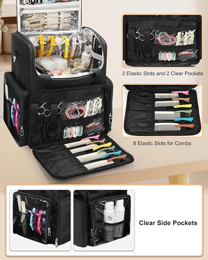 Relavel Hair Tools Travel Bag Hairstylist Traveling Bag Hairdresser Cosmetology Bag Storage Organizer Case for Hair Stylist Essentials, Barber Accessories with Adjustable Dividers and Shoulder Strap - Image 4