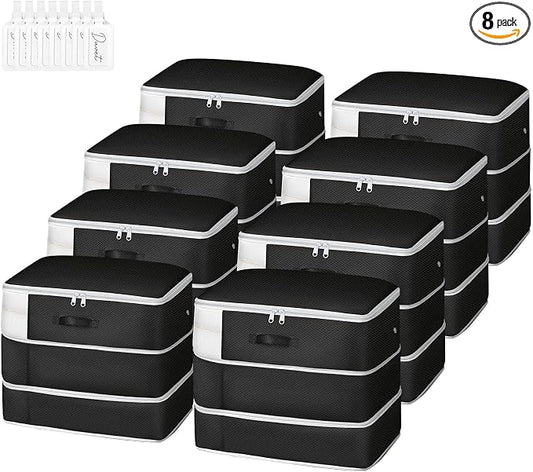 Comforter Storage Bag - Large Capacity Blanket Storage Bags 3-Layer Ultra Space Saving Self Compression Organizer, Washable Compression Bags for Storage Comforter Blanket, 8-Pack, Black by EasortmPackingCubes