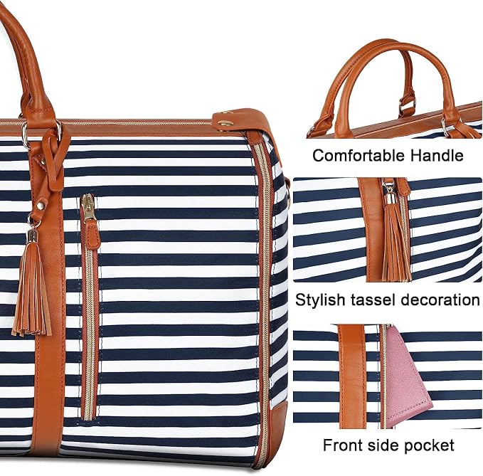 Ytonet Large Convertible Garment Bags for Travel, Waterproof Carry On Duffle Bag with Shoe Pouch, 2 in 1 Hanging Suitcase Suit Travel Bags, Gifts for Women, Royal Blue Stripe - Image 4