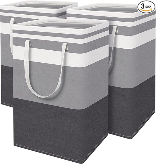 BlissTotes 3-Pack Laundry Basket, Freestanding＆Waterproof Laundry Hamper, Collapsible Tall Clothes Hamper with Easy Carry Handles for Clothes, Towels in the Family and Dorm,Gradient Grey,88L by BlissTotes