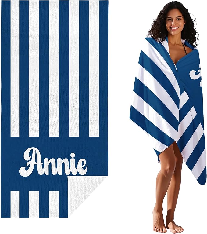 JML Personalized Beach Towel with Name, Custom Cabana Stripe Beach Towel, Customized Microfiber Pool Towel, Quick Dry & Absorbent Swim Towel for Adult,Mother's Day, Birthday, Summer Holiday,Vacation - Image 2