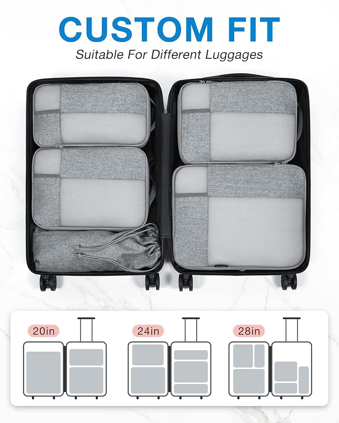 BAGSMART Compression Packing Cubes for Travel, Durable Travel Cubes for Carry-On Suitcase, 6 Set Cuise Ship Travel Essentials (1L+3M+1S+Shoe Bag), Grey | Fits 20/24/28in Carry-On Suitcases, Compressible Bags Streamline Cruise Travel Essentials, Sturdy ... - Image 3