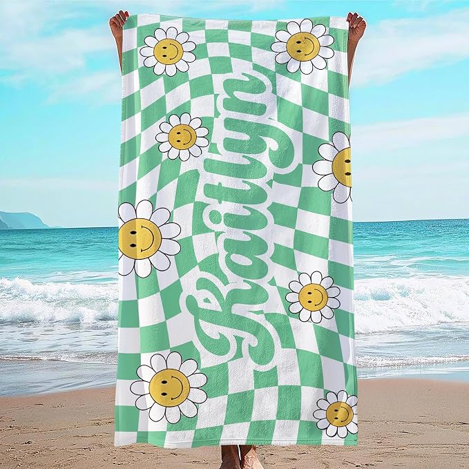 JML Personalized Beach Towel with Name, Custom Flower Beach Towel, Customized Microfiber Pool Towel, Quick Dry & Absorbent Swim Towel for Adult,Anniversary, Birthday, Summer Holiday,Vacation by JML