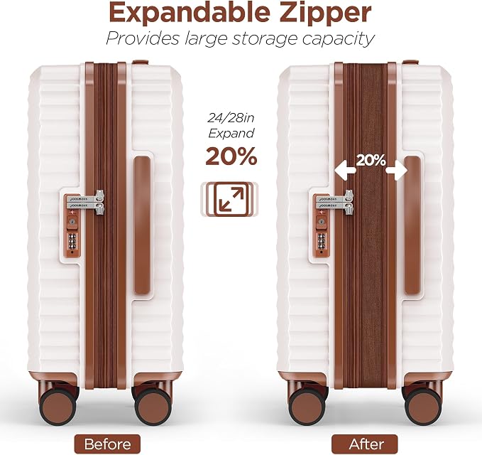 SHOWKOO Suitcase Hardside Expandable Luggage Set, Suitcase with Double Spinner Wheels TSA Lock 3 Piece Set Beige White (DB/TB/28in) - Image 4
