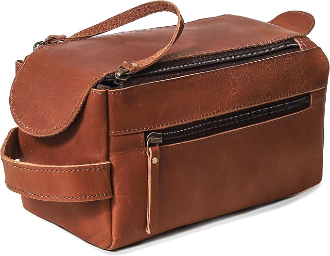 cuero Genuine Buffalo Leather Unisex Toiletry Bag Travel Leather Dopp Kit Made With High Class Buffalo Leather by cuero