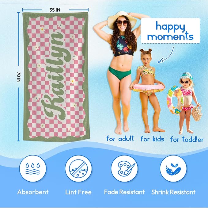 JML Personalized Beach Towel with Name, Custom Flower Beach Towel, Customized Microfiber Pool Towel, Quick Dry & Absorbent Swim Towel for Adult,Anniversary, Birthday, Summer Holiday,Vacation - Image 3