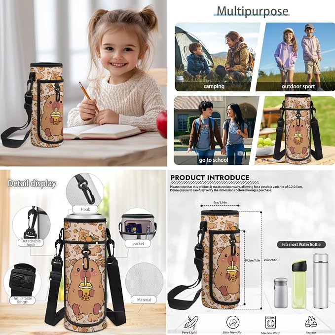 Cute Capybara Backpack for Boys Girls Elementary School Bookbag Satchel 4 Pack Backpacks with Insulated Lunch Bag and Pencil Case Water Bottle Holder Set - Image 6