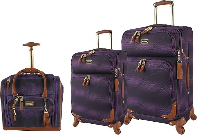 Steve Madden Designer Luggage Collection - 3 Piece Softside Expandable Lightweight Spinner Suitcase Set - Travel Set Includes an Under Seat Bag, 20-Inch Carry on and 28-Inch Checked Suitcase, Shadow by STEVEMADDEN