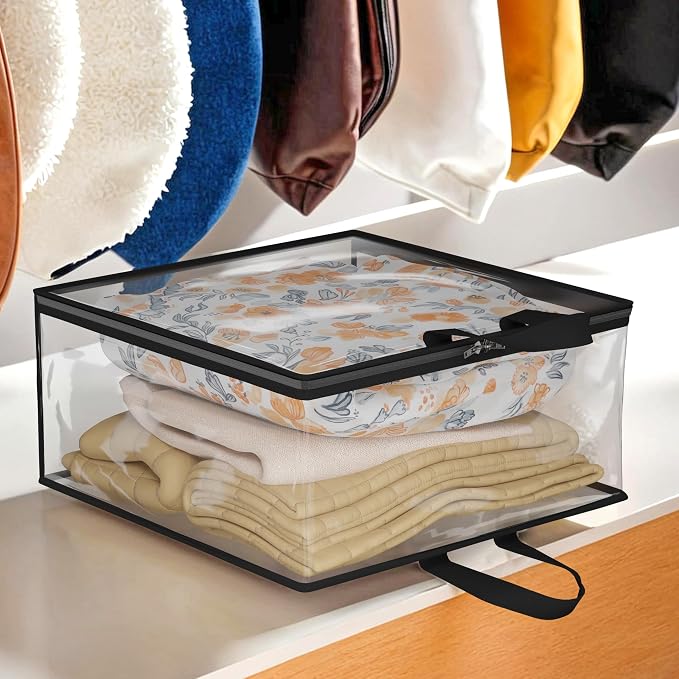 Kuber Industries Waterproof Storage Bag | Multipurpose Bag for Toys, Clothes, Blankets, Bedsheets | Zipper & Handle | Transparent Wardrobe Organizer | Black - Image 2