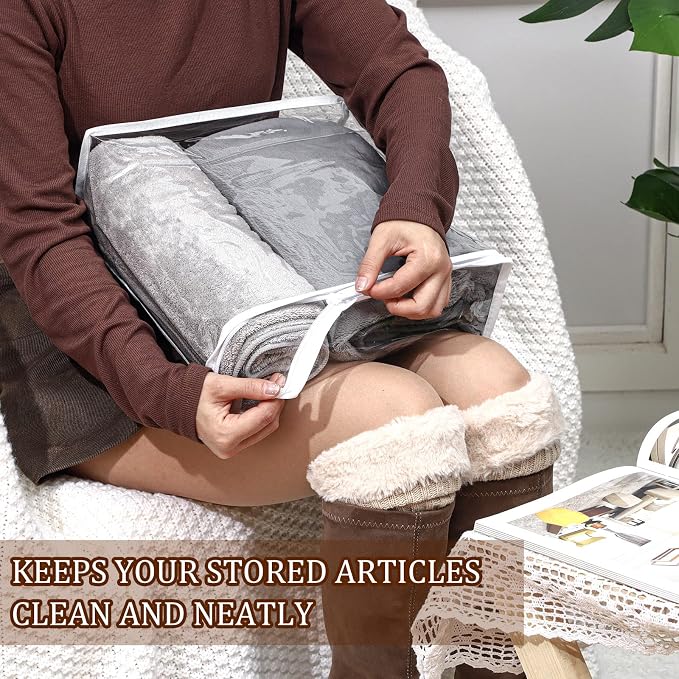 Kingdder 16 Pcs Clear Zippered Storage Bags Plastic Sweater Bags with Zipper 12 x 12 x 4 Inch Vinyl Sheet Organizer and Storage for Clothing Blankets Sheet Linen Bed Pillow Cube Organizer - Image 4