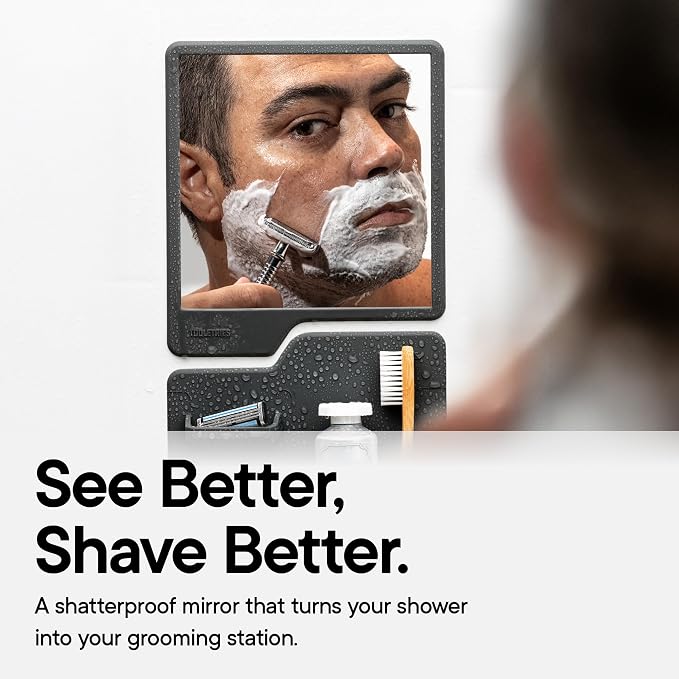 TOOLETRIES Harvey & Oliver, Shower Organizer & Shaving Mirror - Charcoal | Shower grooming station with a clear-view mirror and reusable organiser for everyday grooming. - Image 7
