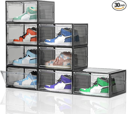 Attelite Shoe Box, Upgraded Large Clear Shoe Storage Box Stackable, 8 Pack Thicken Plastic Shoe Containers, Drop Front Large Magnetic Door,Shoe Storage Organizer for Display Sneakers by Attelite