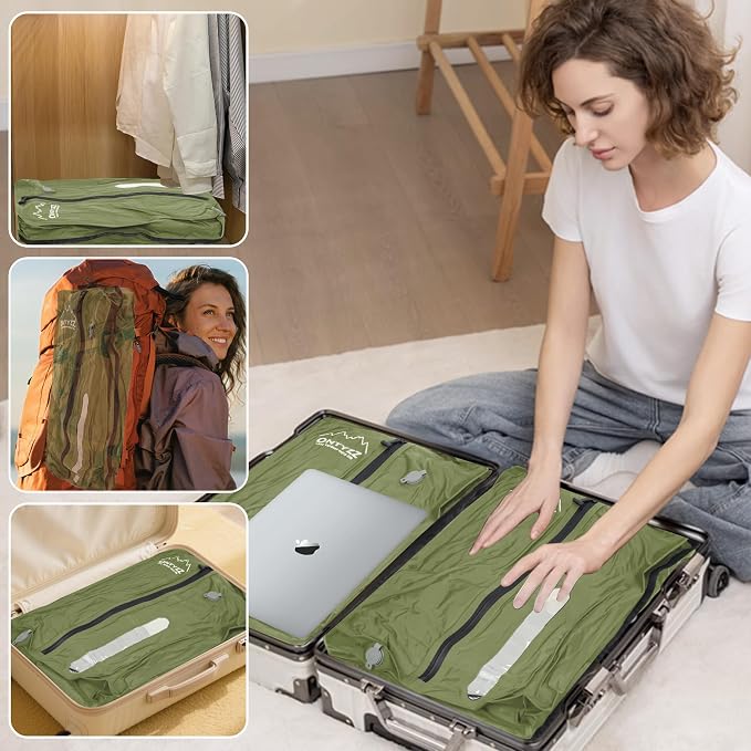 ONTYZZ Vacuum Bags for Travel, Reusable Vacuum Compression Bag, Recycled IPX8 Waterproof Space Saver Bag for Luggage/Camping/Home Storage (2 Pack with Air Pump-Green) - Image 5