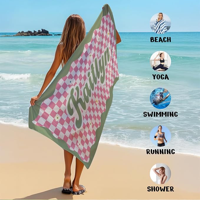 JML Personalized Beach Towel with Name, Custom Flower Beach Towel, Customized Microfiber Pool Towel, Quick Dry & Absorbent Swim Towel for Adult,Anniversary, Birthday, Summer Holiday,Vacation - Image 6