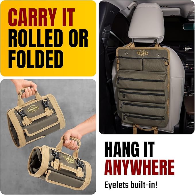 Ryker Original Heavy Duty Tool Roll Up Bag Organizer w/Accessible Pouches | Motorcycle & Truck Accessories Gadgets for Men. Plumbing Tools Kit Pouch Work Tool Bag. Socket Wrench Tool Box Organizer - Image 5