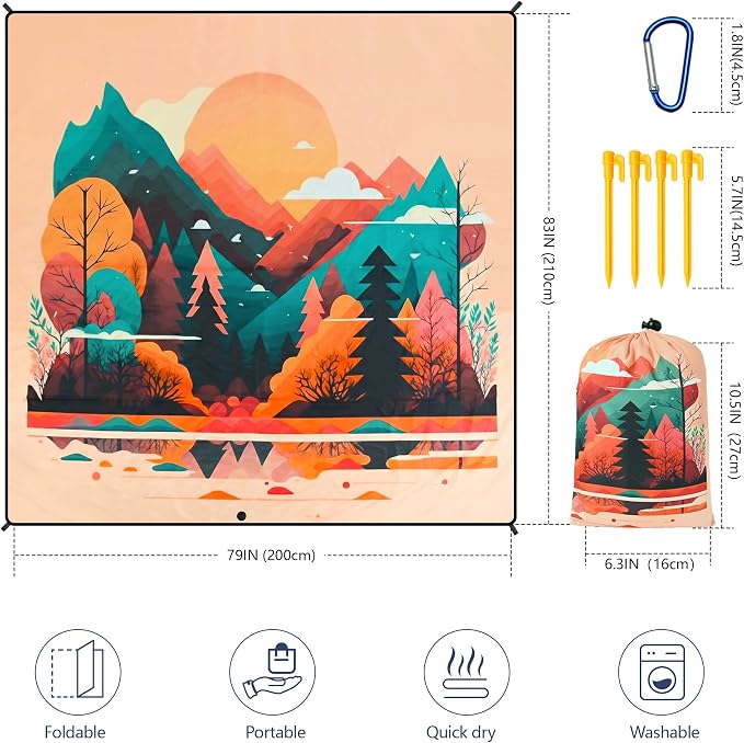 HIHOHO Beach Blanket Waterproof Sandproof Extra Large Beach Mat 79" X 83"/120"x108"for 1-8 Adults Quick Drying Durable Outdoor Picnic Mat for Beach Travel Camping Hiking - Image 2