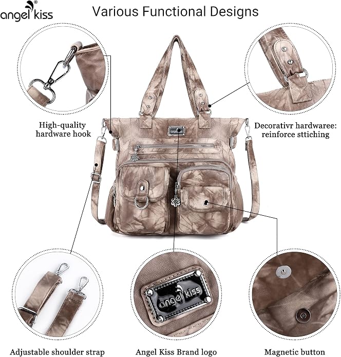 Angelkiss Purses Handbags for Women PU Tote Satchel Bags for Women Pockets Shoulder Bags… | PU - Image 4